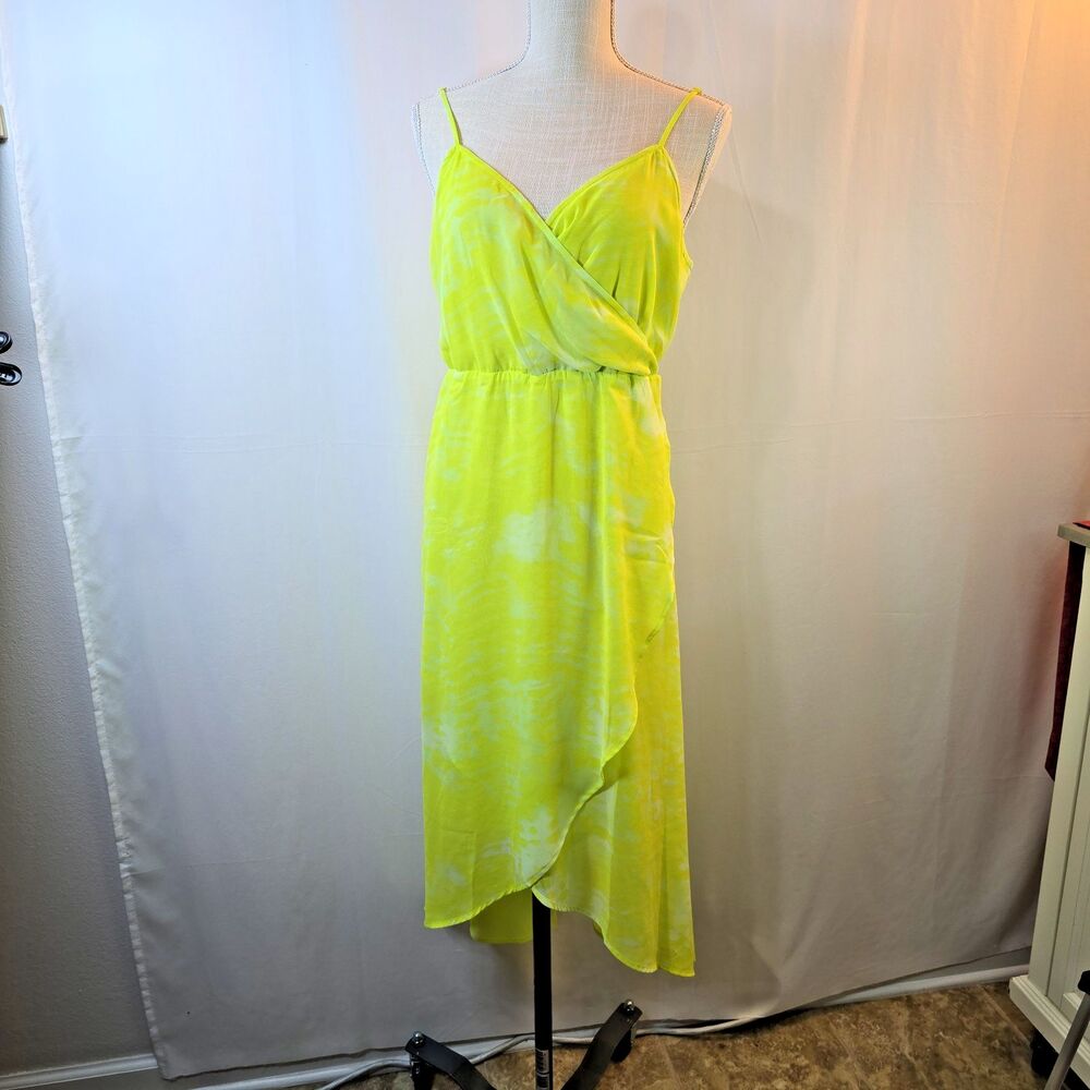 Apt 9 Dress Womens XL Lime Green Yellow Hi-Low Layer V Neck Sleeveless Sundress